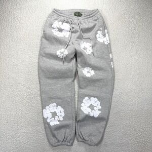 Streetwear Cotton Wreath Sweatpants Mens XL Gray Graphic Joggers Hype Loungewear